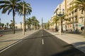 Statue of Christopher Columbus overlooks roadway on Passeig de Colom, next to waterfront of Port Vell, Barcelona, Spain Royalty Free Stock Photo