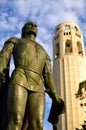 A statue of Christopher Columbus stands at the Coit Tower Royalty Free Stock Photo