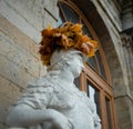 statue close-up marble architecture detail maple leaves Saint-Petersburg