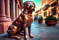 statue of a copper dog on the street. Royalty Free Stock Photo
