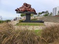 Statue of couple embracing and kissing