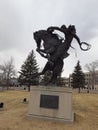 Statue of a cowboy on a bucking horse at capital Cheyenne, Wyoming