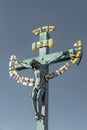 Statue of Crucifixion of Jesus at the Charles Bridge in Prague, Czech Republic