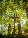 Statue of the crucifixion of Jesus in a forest