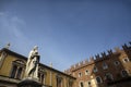 Statue of Dante Alighieri in Piazza dei Signori, Verona, Italy. Beautiful statues of Dante in the middle of Verona old town with Royalty Free Stock Photo