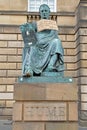 Statue of David Hume with cardboard sign from Black Lives Matter protest in Edinburgh, June 2020