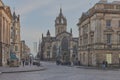 Statue of David Hume and St. Giles Cathedral in Edinburgh