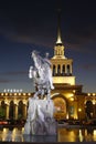 The statue of David of Sassoun in front of the train station.