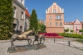 A statue dedicated to the goats that saved the city of Poznan from fire, outside old town, Poznan Poland.