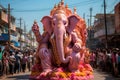 Statue of the deity Ganesha on a street procession at the festival Royalty Free Stock Photo