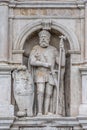 Statue of Diego RodrÃÂ­guez Porcelos in the facade of the Gateway of Santa Maria (Arco de Santa Maria). Burgos, Spain