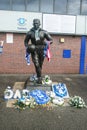 A statue of Dixie Dean a legendary footballer and goalscorer of Everton football club locates outside Goodison Park in England. Royalty Free Stock Photo
