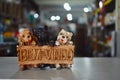 statue dog on the table with welcome sign in Portuguese br Royalty Free Stock Photo