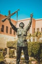 Statue of egyptian winner soldier make victory sign