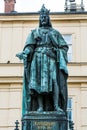 Statue of Emperor Charles IV, the Holy Roman Emperor and King of Bohemia. in the east of the St. Charles Bridge, Prague, Central Royalty Free Stock Photo