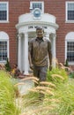 Statue and entrance of the John F. Kennedy Museum that preserves his legacy on Cape Cod in Hyannis MA USA Aug 5 2011