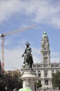 Porto, 21st July: Statue Equestre de Dom Pedro IV from Praca da Liberdade in Downtown of Porto Portugal