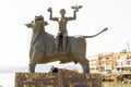 The statue of Europe is sitting on a bull. Sculpture of Europe, mother of King Minos, riding a bull in Agios Nikolaos Royalty Free Stock Photo