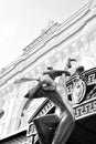 Statue on the facade of the Big Saint Petersburg State Circus. Royalty Free Stock Photo