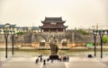 Statue of Fan Zhongyan and Pingmen Gate in Suzhou Royalty Free Stock Photo