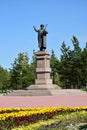 Statue featuring the Kazakh poet ZHAMBYL in Astana
