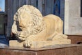 Statue featuring a lying lion in Astana