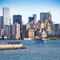 Statue ferry on its way to Liberty Island in front of New York s