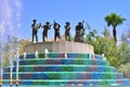 Statue of five musicians in a fountain near the Azrieli