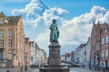 Statue of the Flemish painter Jan van Eyck in Bruges, Belgium