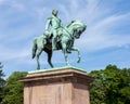 Statue of former Swedish and Norwegian King Karl XIV Johan sitting on a horse.