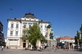 Statue of France Preseren, or Presernov Spomenik on Presernov trg square in Ljubljana.