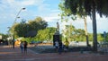 Statue of Francisco de Orellana on the waterfront of the city of Coca. El Coca is a village along the Napo river