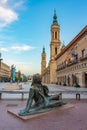 Statue of Francisco Goya and basilica de nuestra senora de pilar