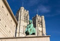 Statue in front of Cathedral of St. Michael and St. Gudula in Br Royalty Free Stock Photo