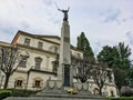 The statue in front of the old Zamek Myslivski castle in Cieszyn