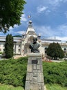 Statue in front of a Romanian villa Royalty Free Stock Photo