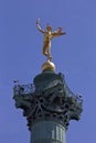 Statue of 'Genie de la Bastille' (Bastille genius), a golden bronze by French Jacques Edme Dumont, on the top of the July Column Royalty Free Stock Photo