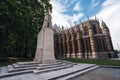 Statue of George V, King of the United Kingdom and the British Dominions, and Emperor of India in Old Palace Yard with Westminster