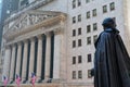 Statue of George Washington outside of Federal Hall looking towards the New York Stock Exchange on Wall Street Royalty Free Stock Photo