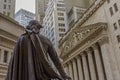 The statue of George Washington and the Stock Exchange building
