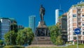 Statue of Giuseppe Verdi, in the front of Casa Verdi timelapse Milan, Italy