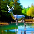 Statue of a glass deer in the water.