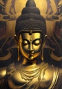 Statue of God Buddha. Decorative digital 2D painting. Color illustration for background. Picturesque portrait for the interior. Royalty Free Stock Photo
