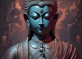 Statue of God Buddha. Decorative digital 2D painting. Color illustration for background. Picturesque portrait for the interior. Royalty Free Stock Photo