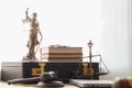 statue of god Themis Lady Justice is used as symbol of justice within law firm demonstrate truthfulness of facts and power to Royalty Free Stock Photo