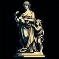 Statue of the goddess of love with a child on a black background Generative AI