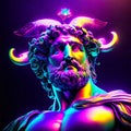 Statue of the Greek god Apollo in neon light. 3D rendering Generative AI Royalty Free Stock Photo