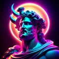 Statue of the Greek god Apollo in neon light. 3D rendering Generative AI Royalty Free Stock Photo