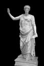 Statue of the Greek goddess Hera or the Roman goddess Juno on black with clipping path. Goddess of women