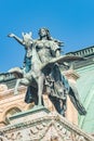 Statue of Greek goddess Muse riding winged horse Pegasus in historical, touristic downtown in Vienna Austria. Concept of Cultural Royalty Free Stock Photo